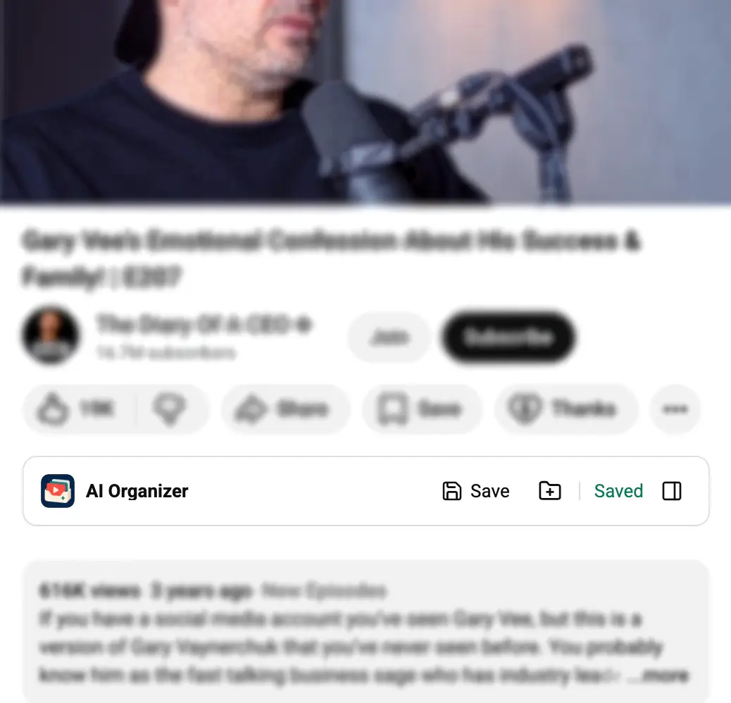 AI Organizer capture bar on YouTube